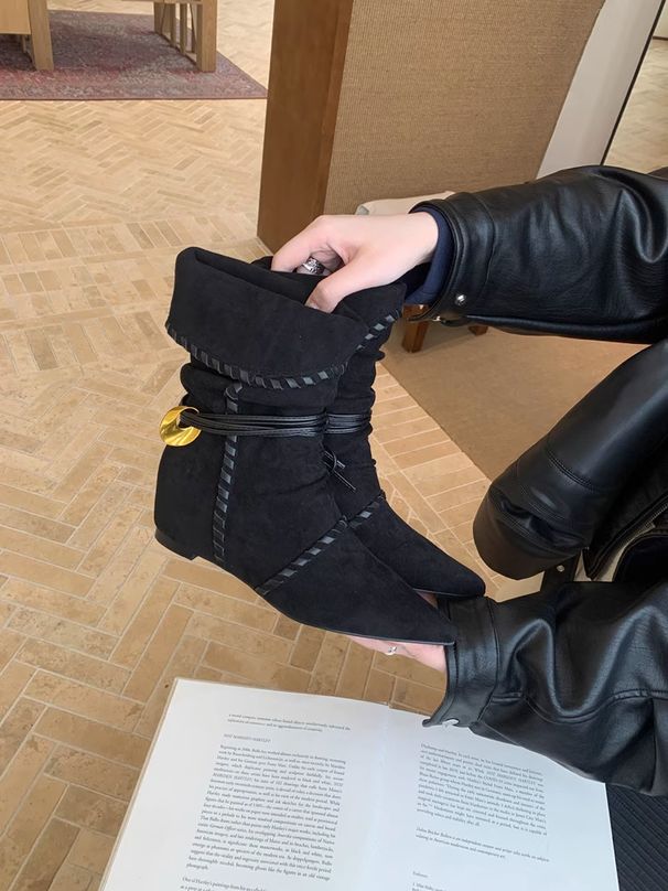 Thick-Soled Pointed Toe Slim Mid-Calf Riding For Women Autumn New Fashion Versatile Pair With Dresses Western_vogvips.com