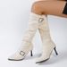 plus Size High Heeled Fashion Boots For Women European American Style Pleated High Top Pointed Toe Buckle Black PU Suede Autumn_vogvips.com