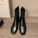 Autumn Winter Genuine Leather Knitted Sock Wool Thin Short Women Square Toe Chunky Heel Martin Boots_vogvips.com