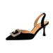 896-2 Style Banquet Women' Shoe High Heel Shallow Mouth Pointed Suede Hollow Back Strap Metal Rhinetone Buckle_vogvips.com