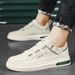 Euro Step Summer Breathable White Flat Men's Casual Leather Versatile Laceless Sports Trendy Shoes_vogvips.com