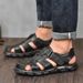 Men's Beach Shoes With Hollowed-Out And Breathable Leather Sandals, Large Size 4748_vogvips.com