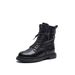 Autumn New Black Versatile Leather Flat Bottomed Short Boots, Mid Calf Martin Boots, Double Breasted Women's Boots_vogvips.com