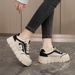 SH312 New 2025 Spring And Autumn Color-Block Women's Platform Shoes, Thick-Soled Leather, Height-Increasing, Simple,_vogvips.com