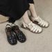 Retro Closed-Toe Sandals For Women 2024, Genuine Leather, Korean Style, Woven, Single-Strap Buckle, Casual Soft Sole_vogvips.com