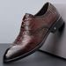 British Style Autumn For Men Genuine Men's Top Layer Cowhide Soft Pointed Business Formal Alligator Pattern Brown_vogvips.com