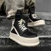 Inverted Triangular Thick Baseplate Shoes Men's Black And White Leather Dark High Street Couple Tide Shoes_vogvips.com