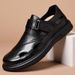Hollow Out Casual Genuine Soft Leather Non-Slip Middle-Aged Dad Shoes Slip-On First Layer Cowhide Men's Sandals_vogvips.com