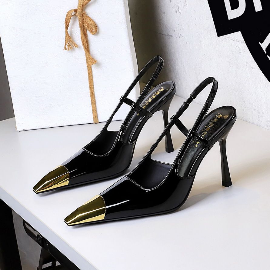 Elegant Women S Pointed Toe High Heel Pumps With Metallic Buckle Strap Patent Leather Dress Shoes For Parties_vogvips.com