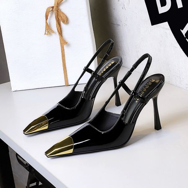 Elegant Women S Pointed Toe High Heel Pumps With Metallic Buckle Strap Patent Leather Dress Shoes For Parties_vogvips.com