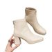 French Style White Short For Women 2025 Autumn Winter New High Heels Slim Chunky Heel Thin Martin Boots_vogvips.com
