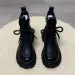 Black Smooth Leather Platform Combat Ankle Side Zipper Lace Up Chunky Lug Sole Short Boots For Women_vogvips.com