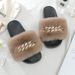 Women's Fashion Fluffy Slide Sandals With Metal Chain Detail, Round Toe, Thick Sole, Non-Slip Comfort For Summer Outings Furry Slippers Sandals_vogvips.com