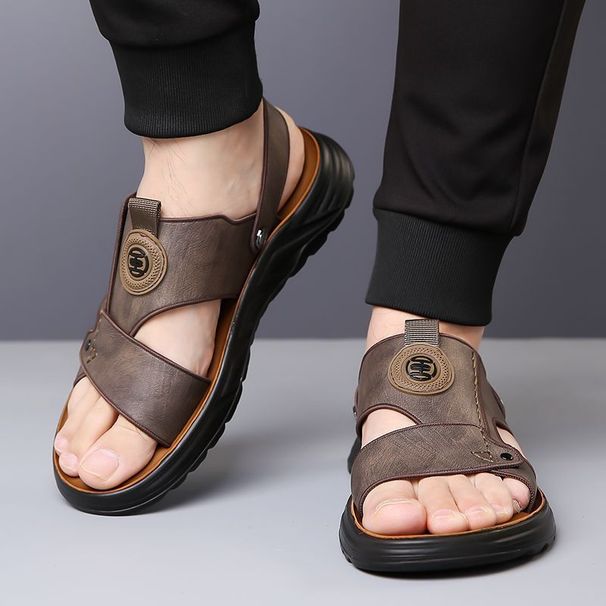 Men's Summer Breathable Casual Leather Men's With Soles And Soft Surfaces, Cowhide Beach Shoes, Outdoor One Shoe, Two_vogvips.com