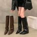 Pointed Toe Chunky Heel Knee-High Boots For Women - Stacked Shaft Retro Riding Boots With PU Upper & Side Zipper | 6-8cm Platform Heel_vogvips.com