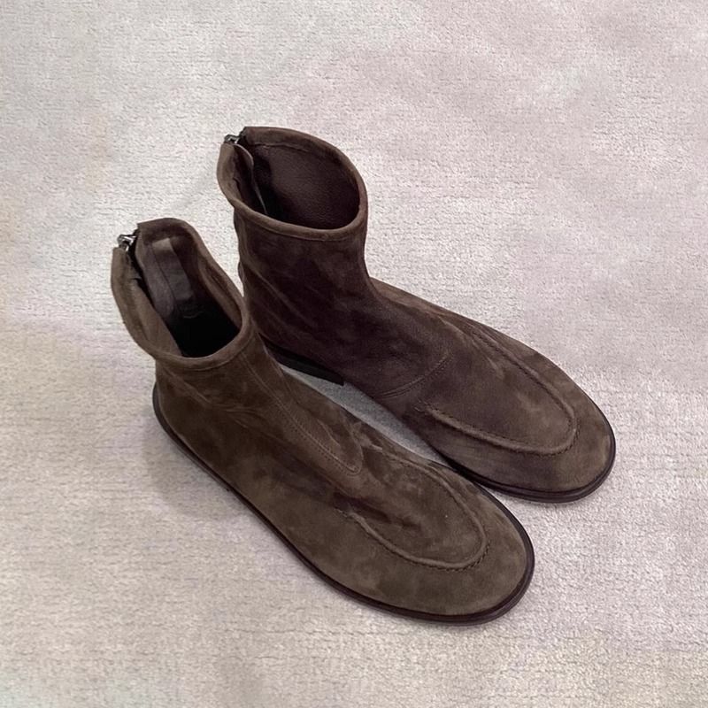 Niche Minimalist British Style Round Toe Flat Short Boots, 25 Autumn/winter New Model, Genuine Leather Suede Slim-fit_vogvips.com