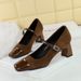5296 Korean Style Fashionable Women's Shoes, Thick Mid Heel, Shallow Mouth Splicing, Square Toe, Straight Cut With_vogvips.com