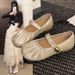 Vintage Round Head Grandma Shoes Women's Fashion Pleated One-word Buckle Mary Jane Single Shoes_vogvips.com