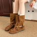 Women Boxing Boots 2025 New Flat Tassel Woven Lace-Up Boxing Genuine Leather Versatile Plus Size Slimming Slouch Boots For Women_vogvips.com