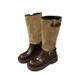 Round-Toe Thick-Soled Suede Patchwork For Women, 2026 Autumn And Winter New Vintage Belt Buckle Long Boots, Chunky Heel_vogvips.com