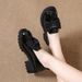 Soft Loafers Thick Sole 2023 New Summer Mid-Heel Women's With Bowknot Shiny Leather Shoes For Petite Women_vogvips.com