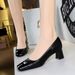 5293 Style Women's Shoes, Thick Mid Heel, Shallow Mouth Splicing, Square Toe, Versatile And Fashionable Banquets, New_vogvips.com