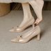Nude Color Chunky Pointed Toe Mid Heel High Heels For Women 7cm 2024 Spring Autumn Soft Leather Dress Shoes_vogvips.com