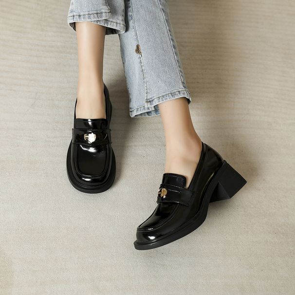 Heels Lefu For Women S Spring And Autumn New Chunky Heel Hundred One Step British Style Gold Coin Shoes_vogvips.com
