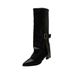 plus Size Women's Fashion Boots Autumn Export Leather Pointed Toe Stiletto Heel High Trouser Leg Buckle Shoes_vogvips.com