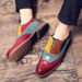 Spring autumn men's red car sewing solid color front lace-up spring casual pointed wedge shoes_vogvips.com