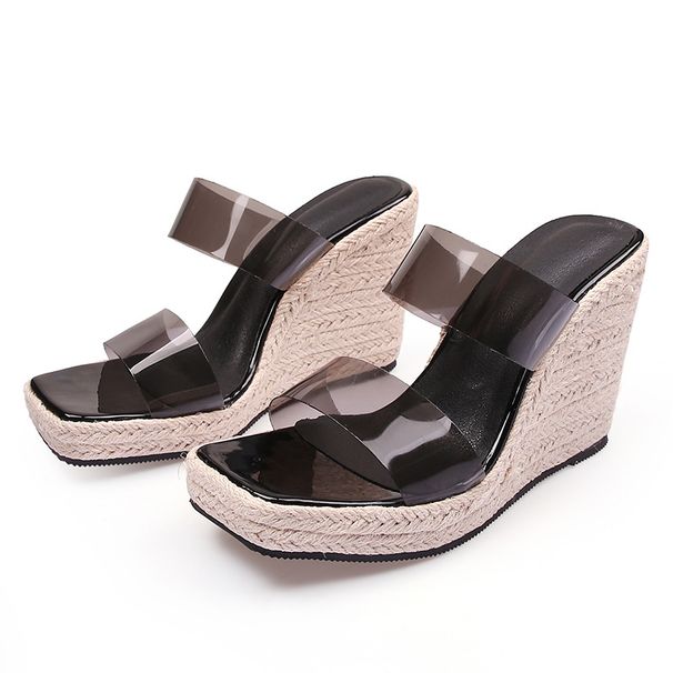 New Summer Wedge Heel Thick-Soled High-Heeled Flip-Flop Sandals With Straw Rope Sole, Large Size Shoes For_vogvips.com