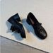 "Double Bow" Elephant Pattern Top Layer Soft Leather Playful Round-Toe Chunky Heel Deep-Cut Loafers For Women_vogvips.com