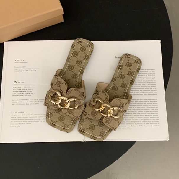 Women's Plus Size Flat Slippers Lightweight Stylish Chain Design Square Toe Casual Outdoor Sandals_vogvips.com