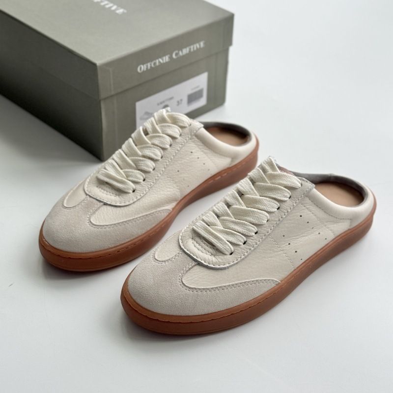 Italian German Training 2025 Spring New Edition Leather Flat Bottom Color Blocked Super Soft Lace Up White Shoes For_vogvips.com