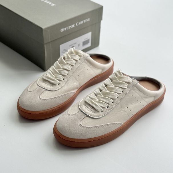 Italian German Training 2025 Spring New Edition Leather Flat Bottom Color Blocked Super Soft Lace Up White Shoes For_vogvips.com