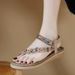 W676-3 New Summer 2025 With Rhinestones Comfortable Casual Beach Round Toe Flat Sandals_vogvips.com