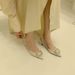 Pointed Toe Square Buckle Rhinestone Sandals For Women, Green Fairy Tale Style, Thin Low Heel, French High-End Feel,_vogvips.com