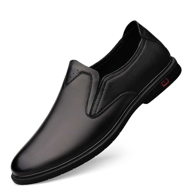 Sleeve Feet Men's Casual Cortex Retro Round Head Leather Shoes Professional Dress Solid Color Side Ear Elastic Men's Shoes_vogvips.com