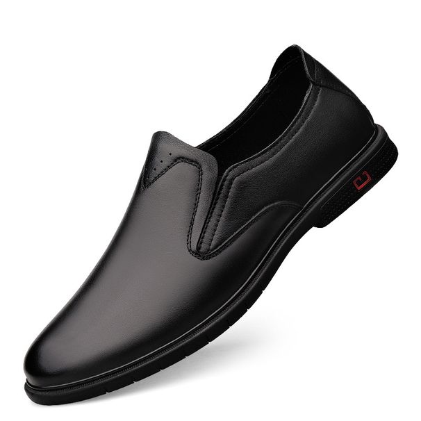 Sleeve Feet Men's Casual Cortex Retro Round Head Leather Shoes Professional Dress Solid Color Side Ear Elastic Men's Shoes_vogvips.com