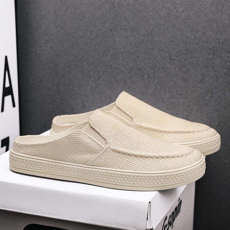 Canvas Shoes Men's Half-drag Outer Wear Casual Bag Head Daily Breathable And Comfortable Four Seasons Can Be Worn Without Heel Men's Slippers_vogvips.com