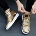European Warm Series Nightclub Shiny Personality Martin Men's Casual High-top Leather Shoes With Rhinestones Gold Boots Size 48_vogvips.com