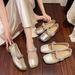 French Silver Flat-bottomed Square-headed Mary Jane Single Shoes Women's Summer Rhinestone Bow With Skirt Small Leather Shoes_vogvips.com