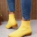 Women's Shoes Flying Woven Pointed Short Barrel Martin Boots Women's Sleeve Thick Heel Medium Heel Breathable Socks Boots_vogvips.com
