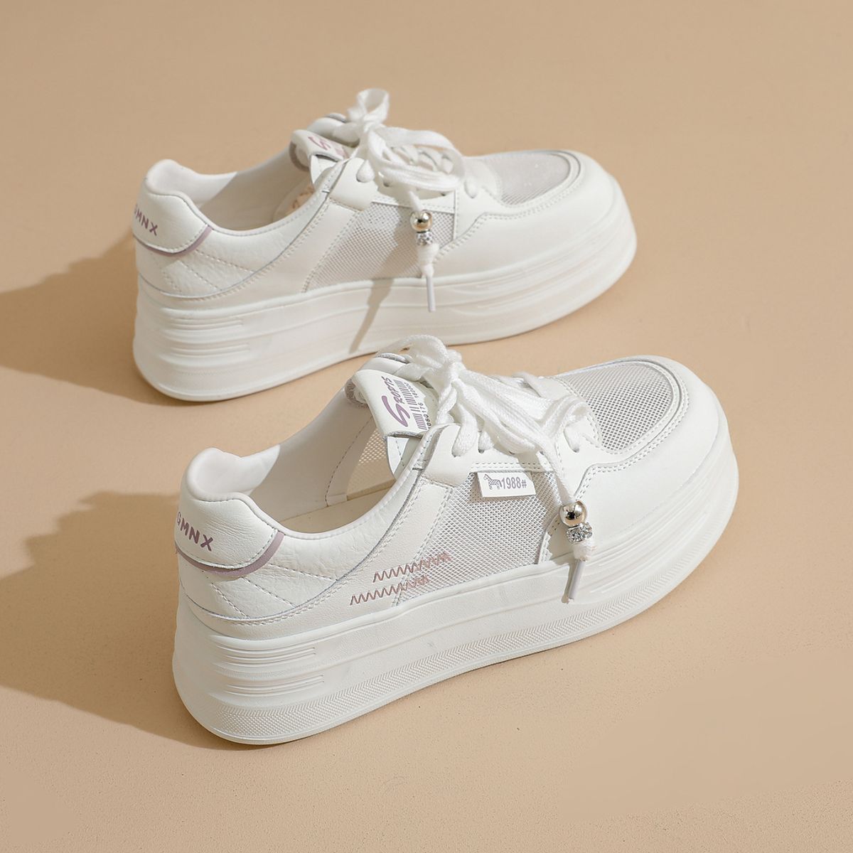 Breathable Mesh Thin Women's Shoes 2026 Summer New Versatile Comfortable Non-Tiring Thick-Soled Casual Sports White_vogvips.com