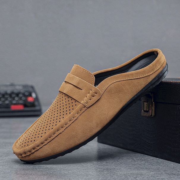 Loafers Lightweight Bean Men S Shoes Summer New One Leg British Style Breathable Casual Half Toe_vogvips.com