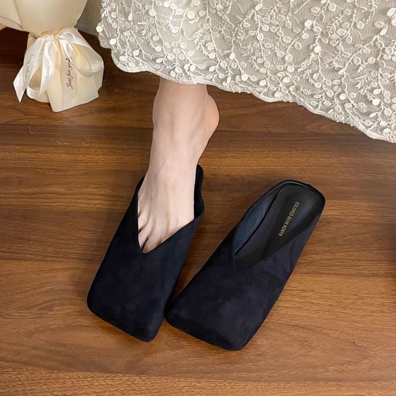 Velvet Slip-On Mules For Women - Square Toe Soft Sole Loafers, Casual Comfortable House Shoes For Spring & Fall_vogvips.com