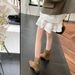Instant Dispatch~ Lisa From Grape Mom Same Style~ Korean Genuine Leather Square Toe Slouch Denim Women's Short Martin_vogvips.com