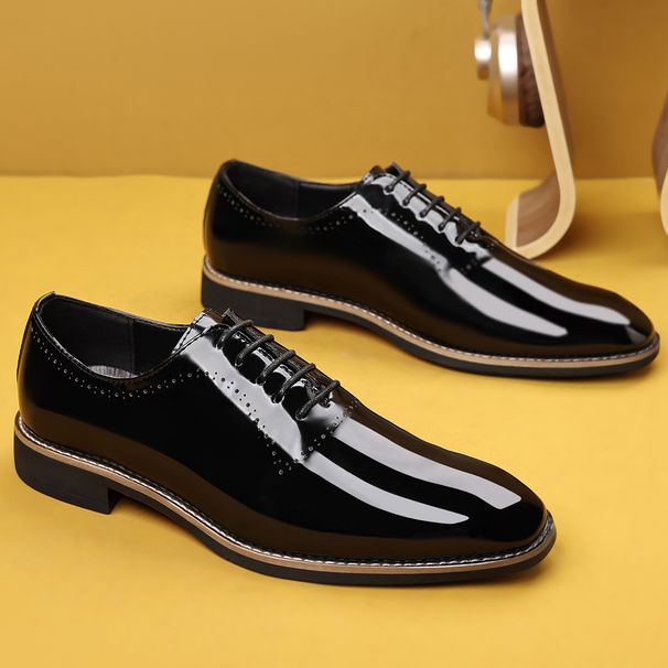 Men's Formal Dress Shoes - Patent Leather Brogue Oxfords With Square Toe For Business & Office Wear_vogvips.com