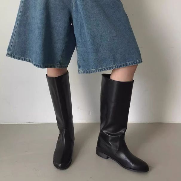 Cowhide Version~ Korean Dongdaemun Niche Genuine Leather High Tube Riding For Women Slimming Over-the-Knee Long Boots_vogvips.com