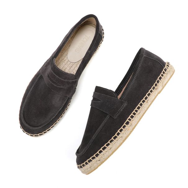 Unisex Black Suede Espadrille Loafers Slip On For Smart Casual Daily Office Wear_vogvips.com